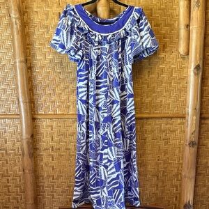 Vintage Liberty House purple and White Hawaiian Midi Dress muumuu small